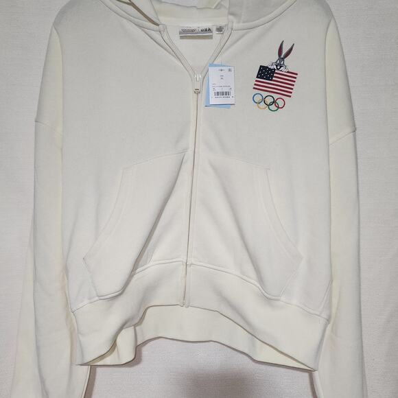 Looney Tunes Tops - United states bug bunny white women's crop top hoodie XL